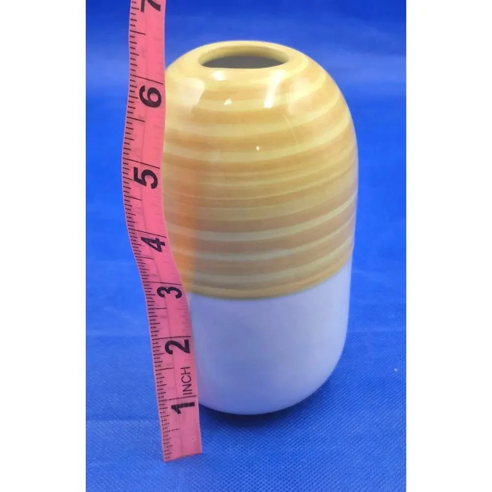 IKEA Yellow White Beehive Ceramic Vase 6x3.5